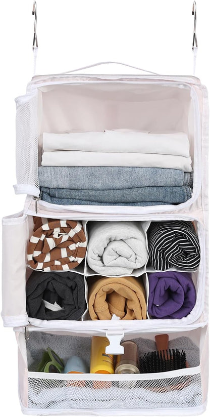 Hanging Shelves Travel Storage Bag Compression Packing Cube for Suitcase Collapsible with Extension Layer Large Capacity, Pink,XL