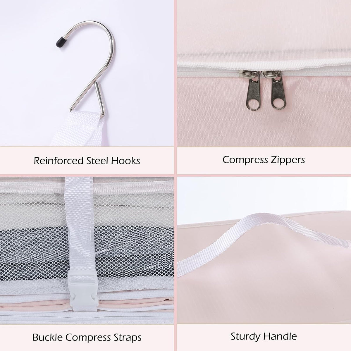 Hanging Shelves Travel Storage Bag Compression Packing Cube for Suitcase Collapsible with Extension Layer Large Capacity, Pink,XL