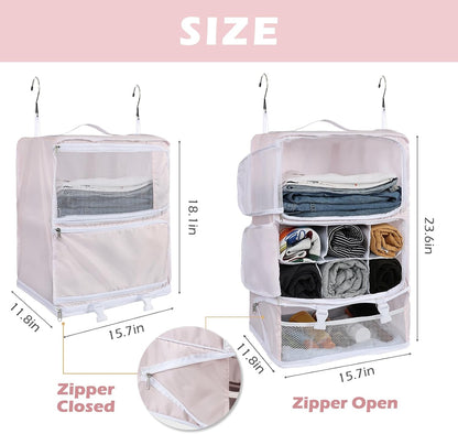 Hanging Shelves Travel Storage Bag Compression Packing Cube for Suitcase Collapsible with Extension Layer Large Capacity, Pink,XL