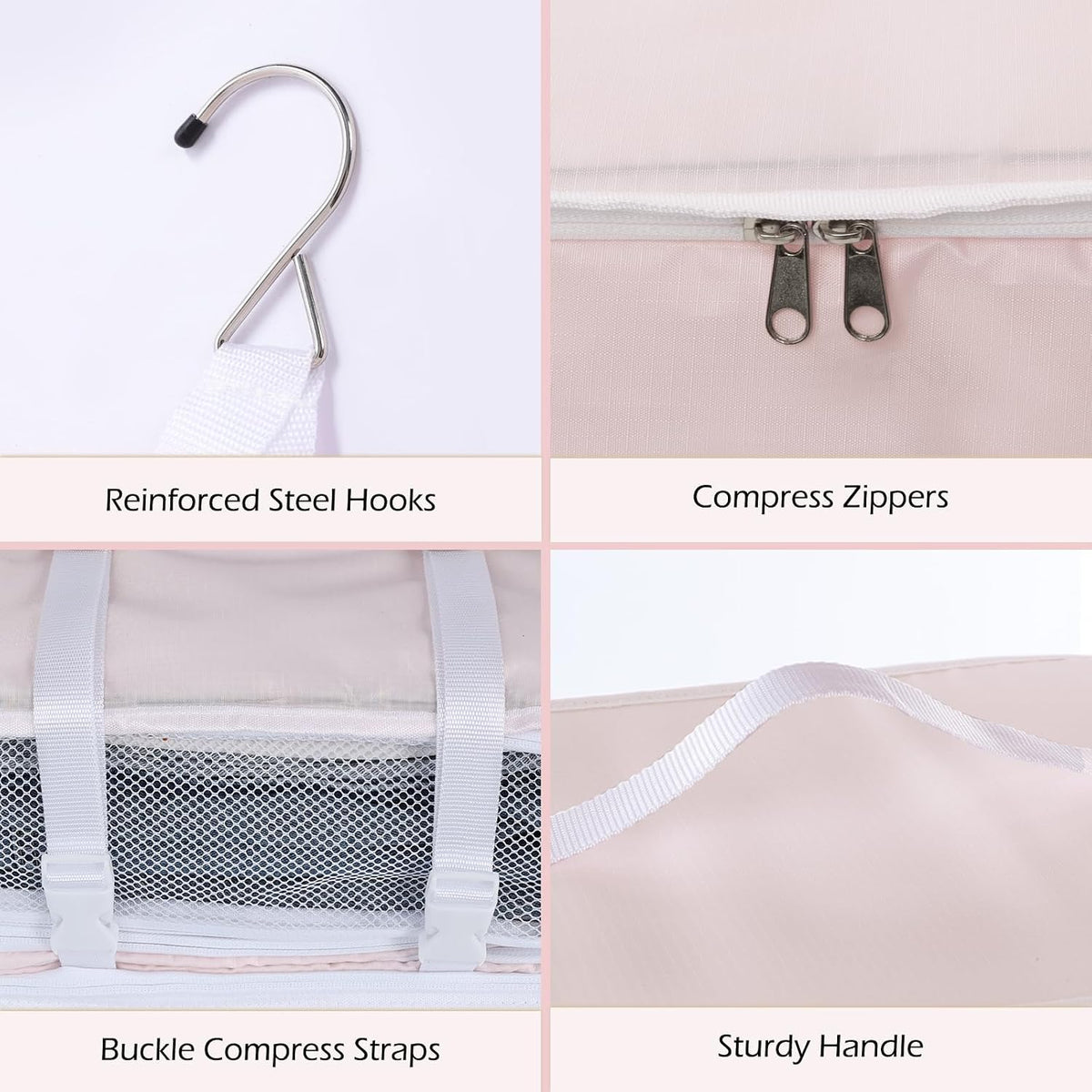 Hanging Shelves Travel Storage Bag Compression Packing Cube for Suitcase Collapsible with Extension Layer Large Capacity, Pink,XL