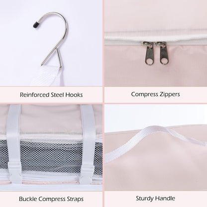 Hanging Shelves Travel Storage Bag Compression Packing Cube for Suitcase Collapsible with Extension Layer Large Capacity, Pink,XL