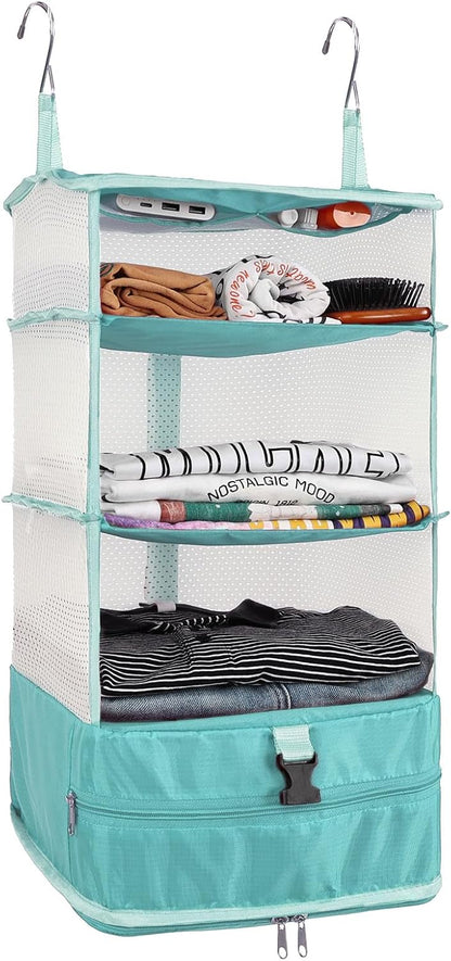 Hanging Shelves Travel Storage Bag Compression Packing Cube for Suitcase Collapsible with Extension Layer Large Capacity, Pink,XL