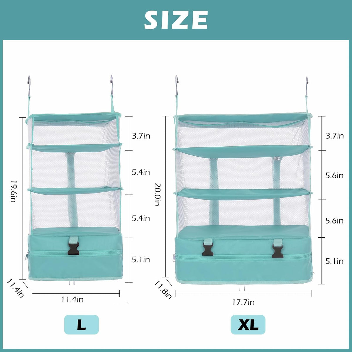 Hanging Shelves Travel Storage Bag Compression Packing Cube for Suitcase Collapsible with Extension Layer Large Capacity, Pink,XL