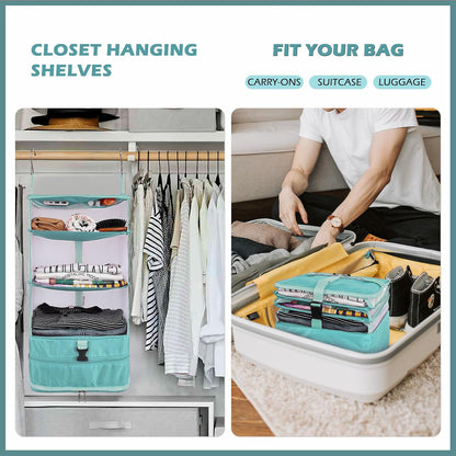 Hanging Shelves Travel Storage Bag Compression Packing Cube for Suitcase Collapsible with Extension Layer Large Capacity, Pink,XL