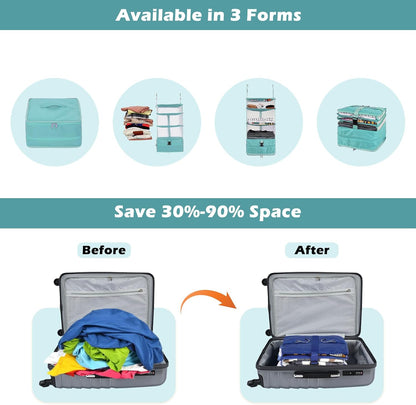 Hanging Shelves Travel Storage Bag Compression Packing Cube for Suitcase Collapsible with Extension Layer Large Capacity, Pink,XL