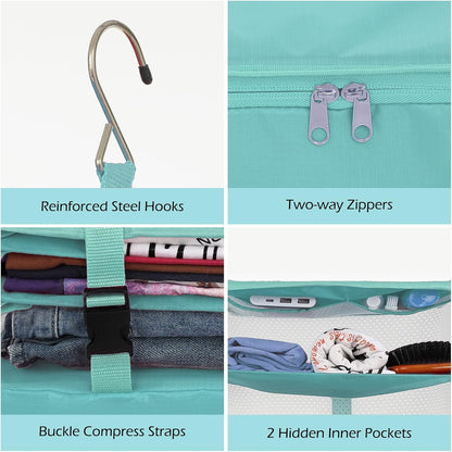 Hanging Shelves Travel Storage Bag Compression Packing Cube for Suitcase Collapsible with Extension Layer Large Capacity, Pink,XL