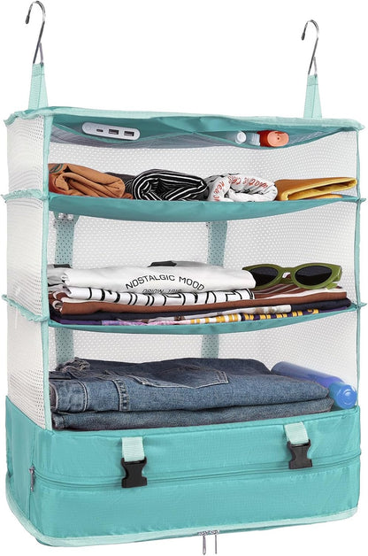 Hanging Shelves Travel Storage Bag Compression Packing Cube for Suitcase Collapsible with Extension Layer Large Capacity, Pink,XL