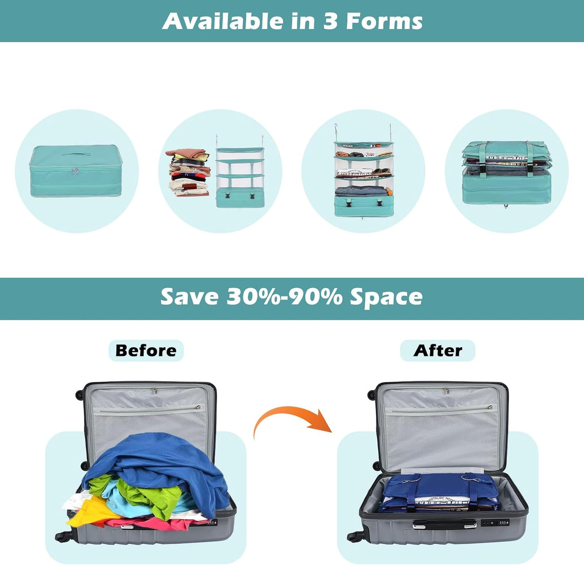 Hanging Shelves Travel Storage Bag Compression Packing Cube for Suitcase Collapsible with Extension Layer Large Capacity, Pink,XL