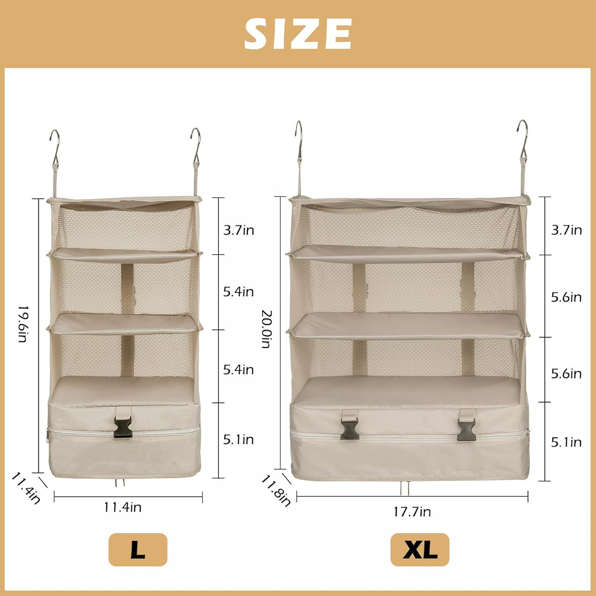 Hanging Shelves Travel Storage Bag Compression Packing Cube for Suitcase Collapsible with Extension Layer Large Capacity, Pink,XL