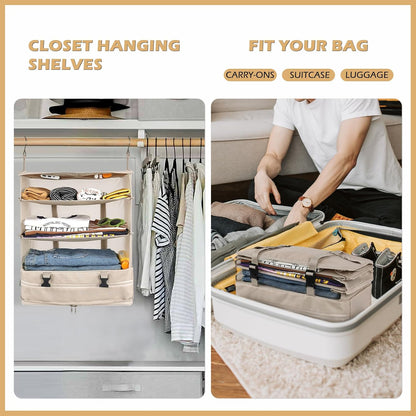 Hanging Shelves Travel Storage Bag Compression Packing Cube for Suitcase Collapsible with Extension Layer Large Capacity, Pink,XL