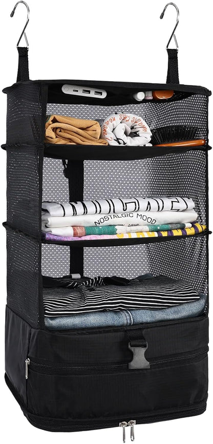 Hanging Shelves Travel Storage Bag Compression Packing Cube for Suitcase Collapsible with Extension Layer Large Capacity, Pink,XL