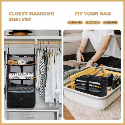 Hanging Shelves Travel Storage Bag Compression Packing Cube for Suitcase Collapsible with Extension Layer Large Capacity, Pink,XL