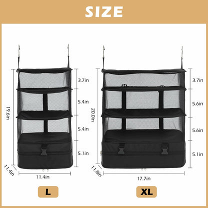 Hanging Shelves Travel Storage Bag Compression Packing Cube for Suitcase Collapsible with Extension Layer Large Capacity, Pink,XL