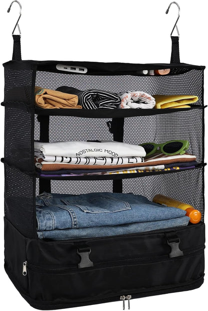 Hanging Shelves Travel Storage Bag Compression Packing Cube for Suitcase Collapsible with Extension Layer Large Capacity, Pink,XL
