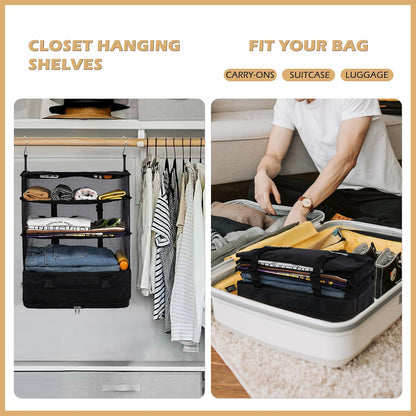 Hanging Shelves Travel Storage Bag Compression Packing Cube for Suitcase Collapsible with Extension Layer Large Capacity, Pink,XL
