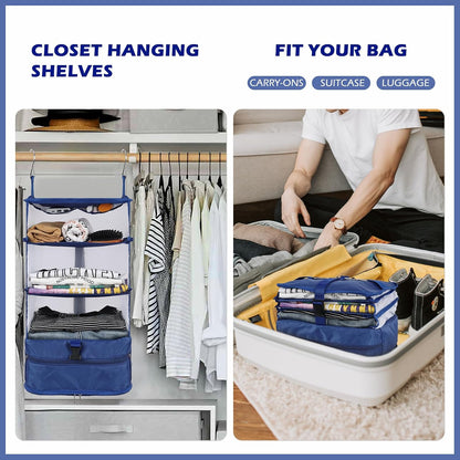 Hanging Shelves Travel Storage Bag Compression Packing Cube for Suitcase Collapsible with Extension Layer Large Capacity, Pink,XL