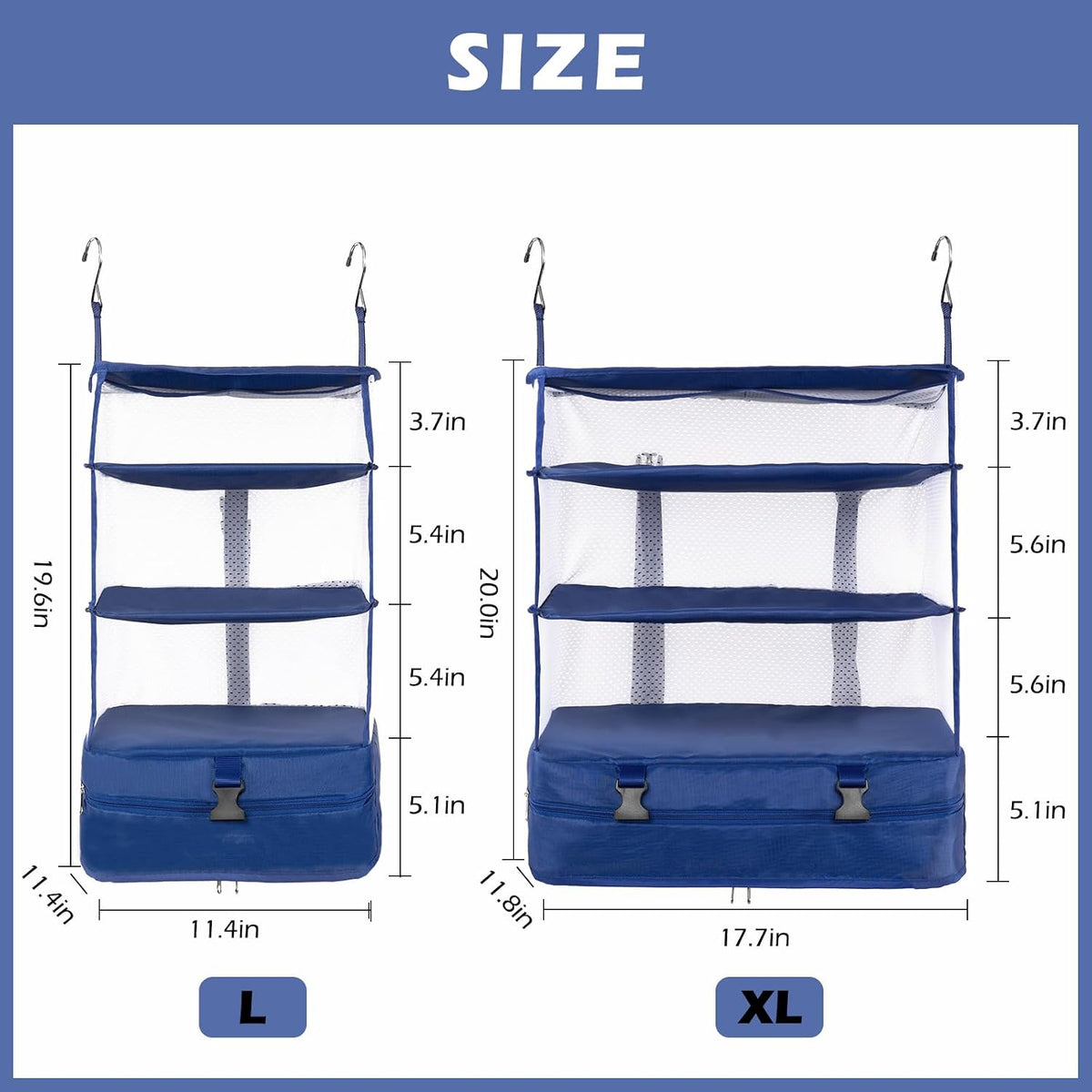 Hanging Shelves Travel Storage Bag Compression Packing Cube for Suitcase Collapsible with Extension Layer Large Capacity, Pink,XL