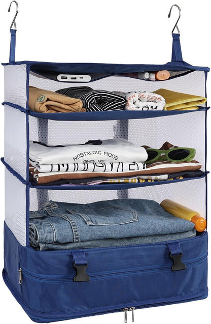 Hanging Shelves Travel Storage Bag Compression Packing Cube for Suitcase Collapsible with Extension Layer Large Capacity, Pink,XL