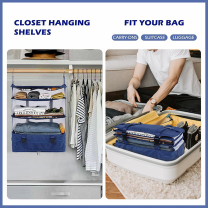 Hanging Shelves Travel Storage Bag Compression Packing Cube for Suitcase Collapsible with Extension Layer Large Capacity, Pink,XL
