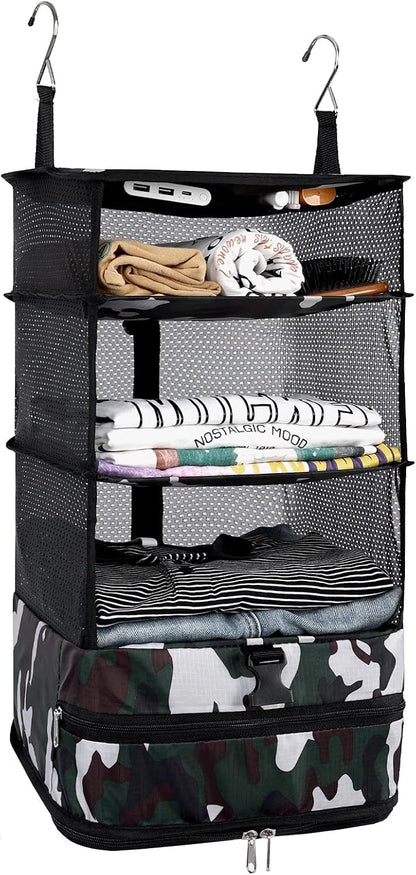 Hanging Shelves Travel Storage Bag Compression Packing Cube for Suitcase Collapsible with Extension Layer Large Capacity, Pink,XL