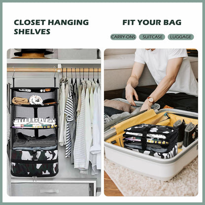 Hanging Shelves Travel Storage Bag Compression Packing Cube for Suitcase Collapsible with Extension Layer Large Capacity, Pink,XL