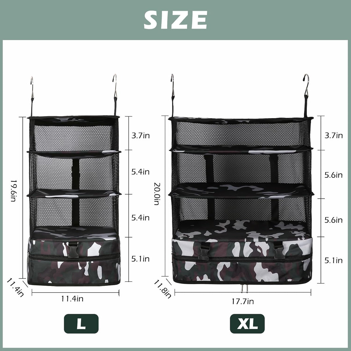 Hanging Shelves Travel Storage Bag Compression Packing Cube for Suitcase Collapsible with Extension Layer Large Capacity, Pink,XL