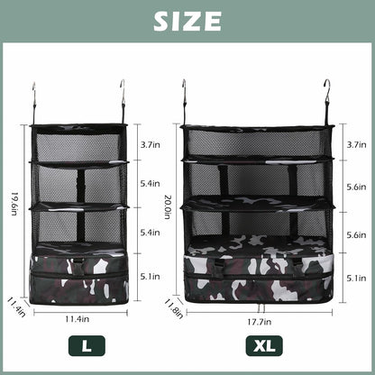 Hanging Shelves Travel Storage Bag Compression Packing Cube for Suitcase Collapsible with Extension Layer Large Capacity, Pink,XL