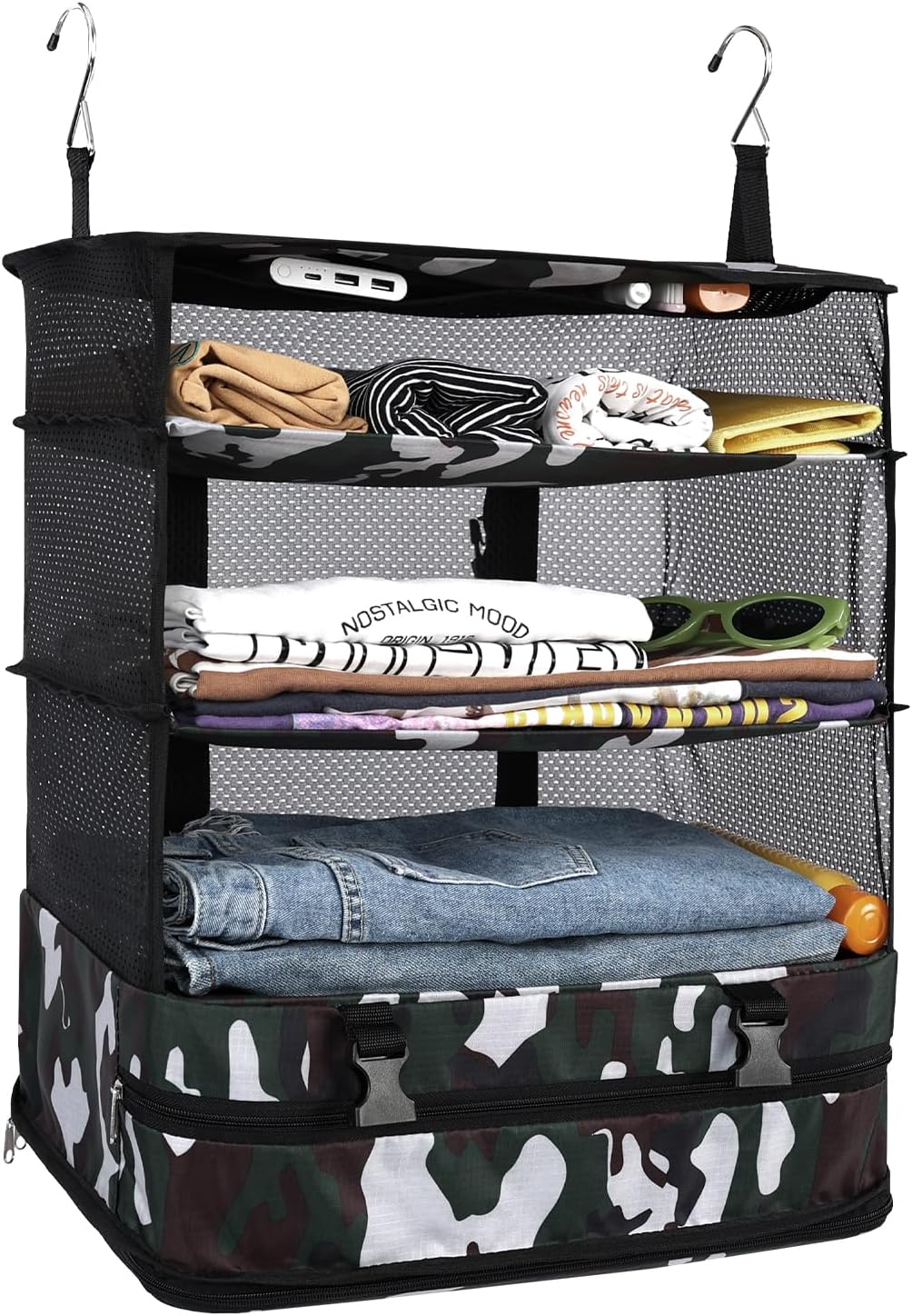 Hanging Shelves Travel Storage Bag Compression Packing Cube for Suitcase Collapsible with Extension Layer Large Capacity, Pink,XL
