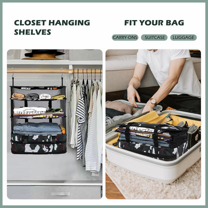 Hanging Shelves Travel Storage Bag Compression Packing Cube for Suitcase Collapsible with Extension Layer Large Capacity, Pink,XL