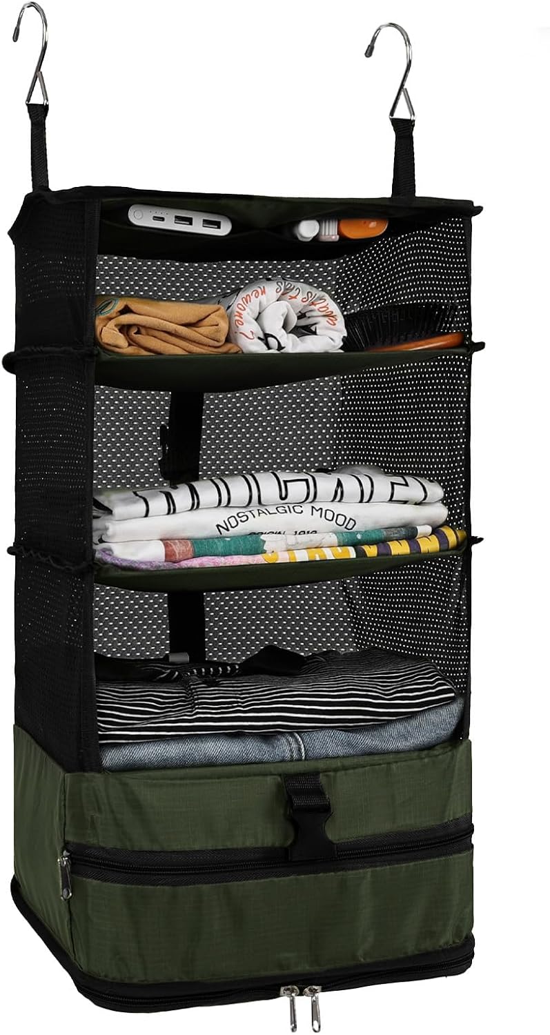 Hanging Shelves Travel Storage Bag Compression Packing Cube for Suitcase Collapsible with Extension Layer Large Capacity, Pink,XL