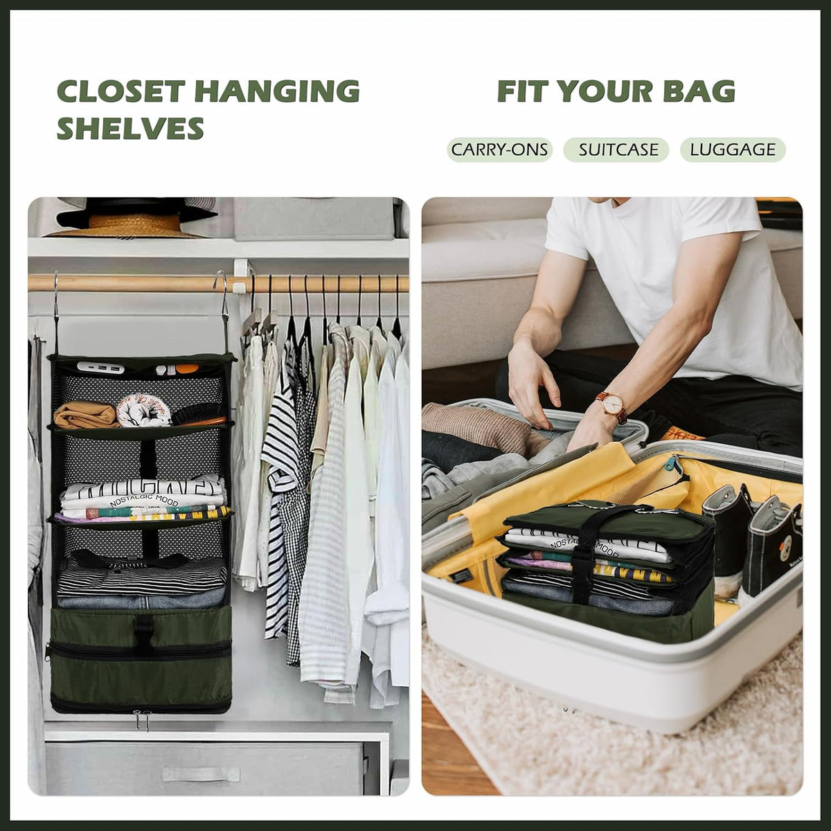 Hanging Shelves Travel Storage Bag Compression Packing Cube for Suitcase Collapsible with Extension Layer Large Capacity, Pink,XL