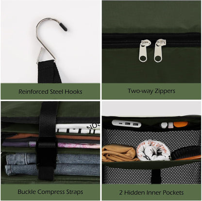 Hanging Shelves Travel Storage Bag Compression Packing Cube for Suitcase Collapsible with Extension Layer Large Capacity, Pink,XL