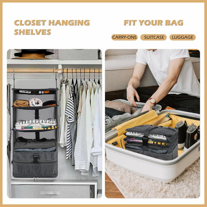 Hanging Shelves Travel Storage Bag Compression Packing Cube for Suitcase Collapsible with Extension Layer Large Capacity, Pink,XL