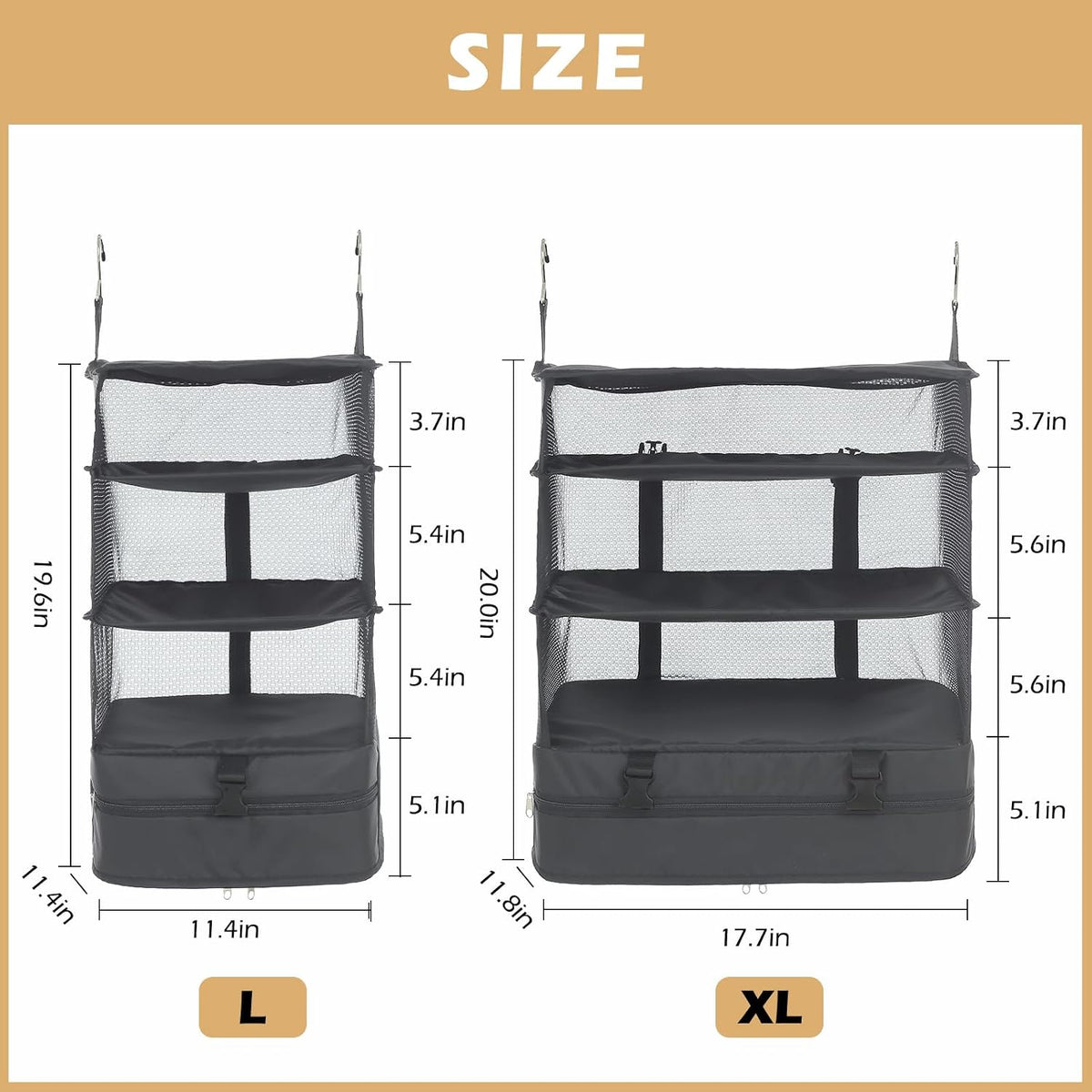 Hanging Shelves Travel Storage Bag Compression Packing Cube for Suitcase Collapsible with Extension Layer Large Capacity, Pink,XL
