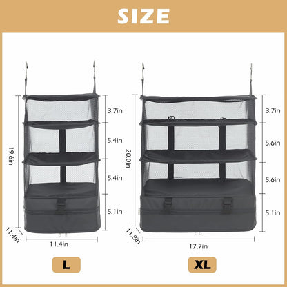 Hanging Shelves Travel Storage Bag Compression Packing Cube for Suitcase Collapsible with Extension Layer Large Capacity, Pink,XL
