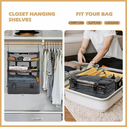 Hanging Shelves Travel Storage Bag Compression Packing Cube for Suitcase Collapsible with Extension Layer Large Capacity, Pink,XL