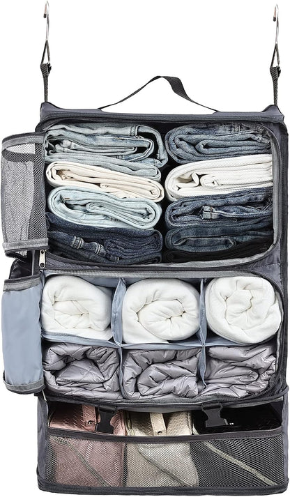 Hanging Shelves Travel Storage Bag Compression Packing Cube for Suitcase Collapsible with Extension Layer Large Capacity, Pink,XL