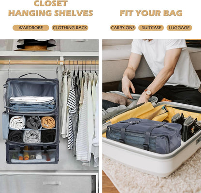 Hanging Shelves Travel Storage Bag Compression Packing Cube for Suitcase Collapsible with Extension Layer Large Capacity, Pink,XL