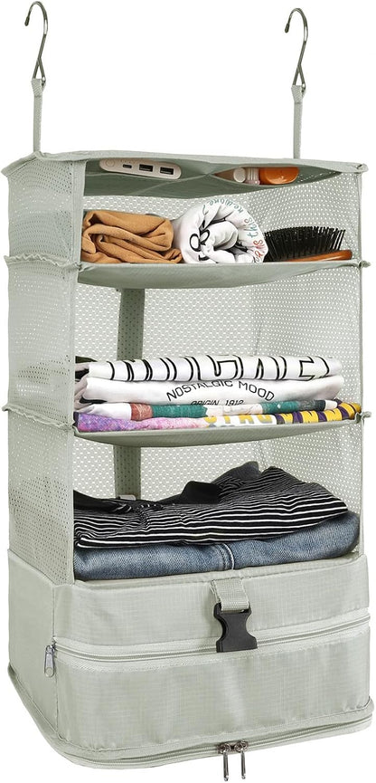 Hanging Shelves Travel Storage Bag Compression Packing Cube for Suitcase Collapsible with Extension Layer Large Capacity, Pink,XL