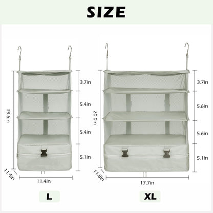 Hanging Shelves Travel Storage Bag Compression Packing Cube for Suitcase Collapsible with Extension Layer Large Capacity, Pink,XL