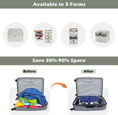 Hanging Shelves Travel Storage Bag Compression Packing Cube for Suitcase Collapsible with Extension Layer Large Capacity, Pink,XL