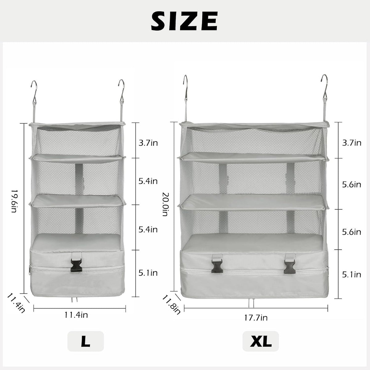 Hanging Shelves Travel Storage Bag Compression Packing Cube for Suitcase Collapsible with Extension Layer Large Capacity, Pink,XL