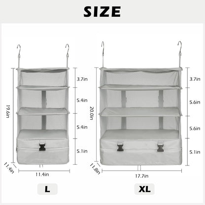 Hanging Shelves Travel Storage Bag Compression Packing Cube for Suitcase Collapsible with Extension Layer Large Capacity, Pink,XL