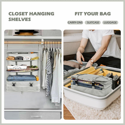 Hanging Shelves Travel Storage Bag Compression Packing Cube for Suitcase Collapsible with Extension Layer Large Capacity, Pink,XL