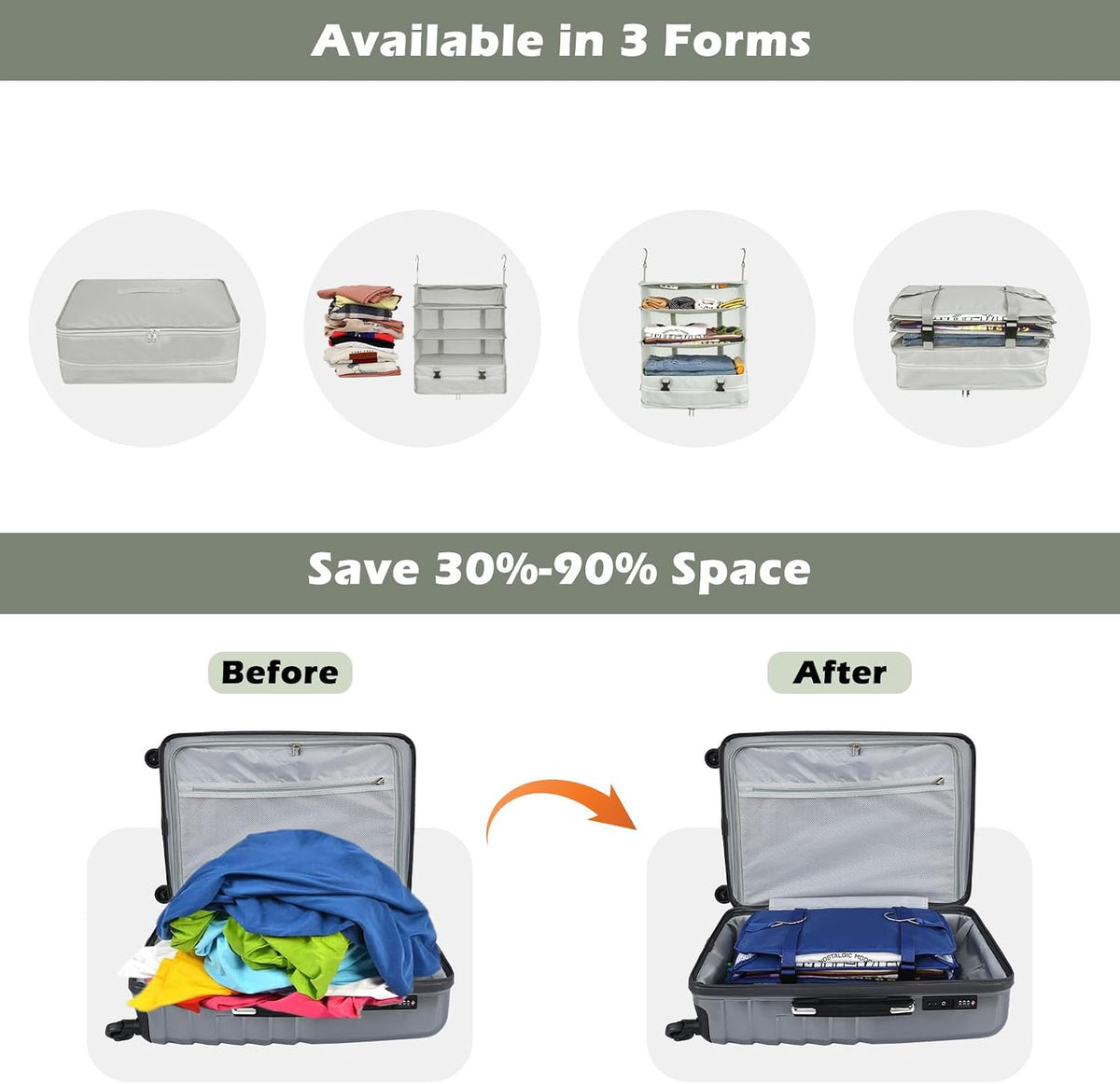 Hanging Shelves Travel Storage Bag Compression Packing Cube for Suitcase Collapsible with Extension Layer Large Capacity, Pink,XL