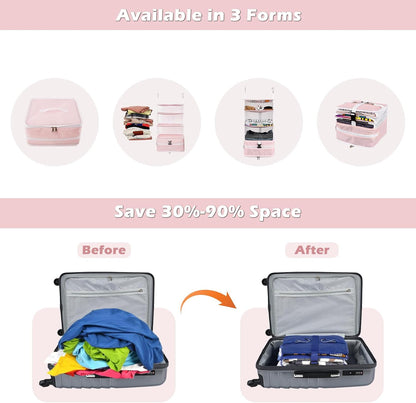 Hanging Shelves Travel Storage Bag Compression Packing Cube for Suitcase Collapsible with Extension Layer Large Capacity, Pink,XL