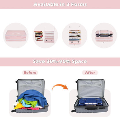 Hanging Shelves Travel Storage Bag Compression Packing Cube for Suitcase Collapsible with Extension Layer Large Capacity, Pink,XL