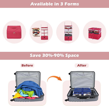 Hanging Shelves Travel Storage Bag Compression Packing Cube for Suitcase Collapsible with Extension Layer Large Capacity, Pink,XL