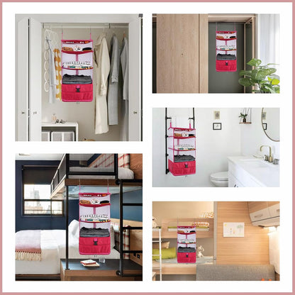 Hanging Shelves Travel Storage Bag Compression Packing Cube for Suitcase Collapsible with Extension Layer Large Capacity, Pink,XL
