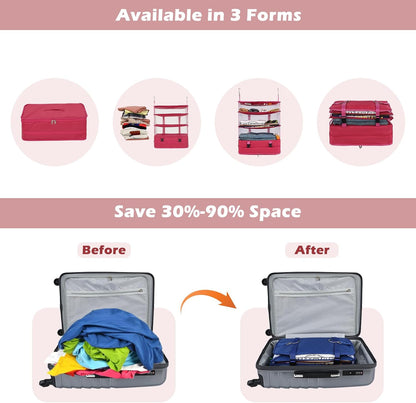 Hanging Shelves Travel Storage Bag Compression Packing Cube for Suitcase Collapsible with Extension Layer Large Capacity, Pink,XL
